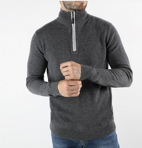 PULL 100% CACHEMIRE GRIS MOYEN/GRIS CLAIR CAMIONNEUR DOUBLE COL JARDIN PRIVÉ