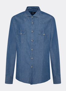 CHEMISE WESTERN STYLE  DENIM POCHES PLAQUÉES